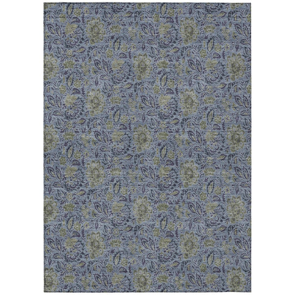 HomeRoots 5' Denim Blue Floral Area Rug - Stylish, Stain-Resistant & Machine Washable for Indoor/Outdoor Use 8' X 10' 580433