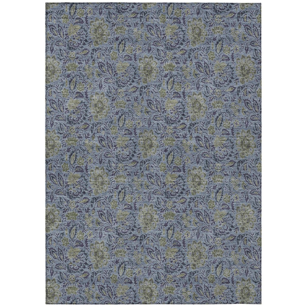 HomeRoots 9' Durable Floral Area Rug in Denim Blue, Navy & Gray - Washable, Perfect for Indoor & Outdoor Use 9' X 12' 580434