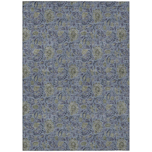 HomeRoots 9' Durable Floral Area Rug in Denim Blue, Navy & Gray - Washable, Perfect for Indoor & Outdoor Use 9' X 12' 580434