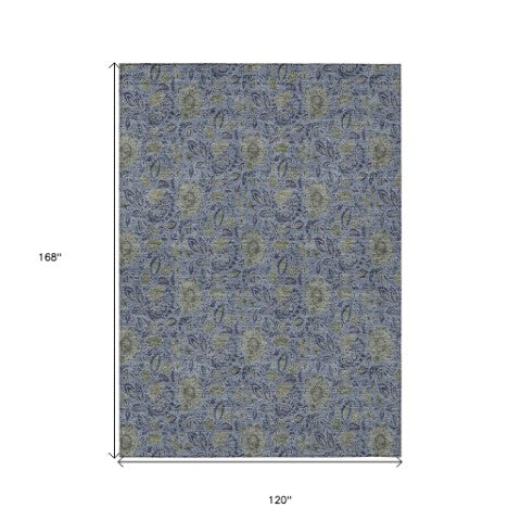 Homeroots 3' Green Floral Washable Area Rug - Stain Resistant, Durable Design For Indoor & Outdoor Spaces 10' X 14' Polyester 580435