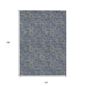 Homeroots 3' Green Floral Washable Area Rug - Stain Resistant, Durable Design For Indoor & Outdoor Spaces 10' X 14' Polyester 580435