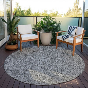 Homeroots 3' Green Floral Washable Area Rug - Stain Resistant, Durable Design For Indoor & Outdoor Spaces 8' Round Polyester 580438