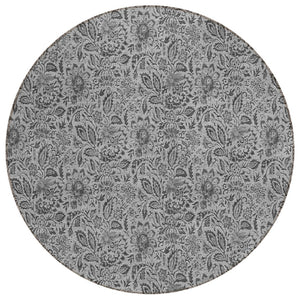 HomeRoots 5' Timeless Gray Floral Area Rug - Washable Indoor/Outdoor Design for High-Traffic Spaces 8' Round 580438