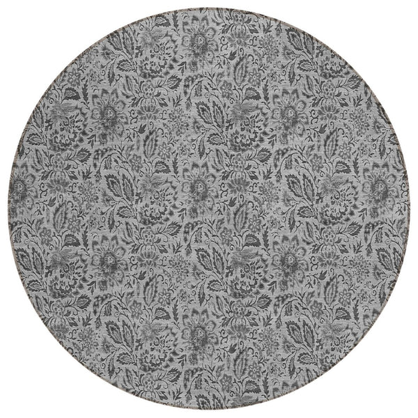 HomeRoots 5' Timeless Gray Floral Area Rug - Washable Indoor/Outdoor Design for High-Traffic Spaces 8' Round 580438