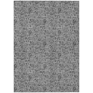 HomeRoots 9' Elegant Floral Gray Silver Charcoal Area Rug – Washable, Durable, Indoor/Outdoor Use Ideal for Homes 9' X 12' 580440