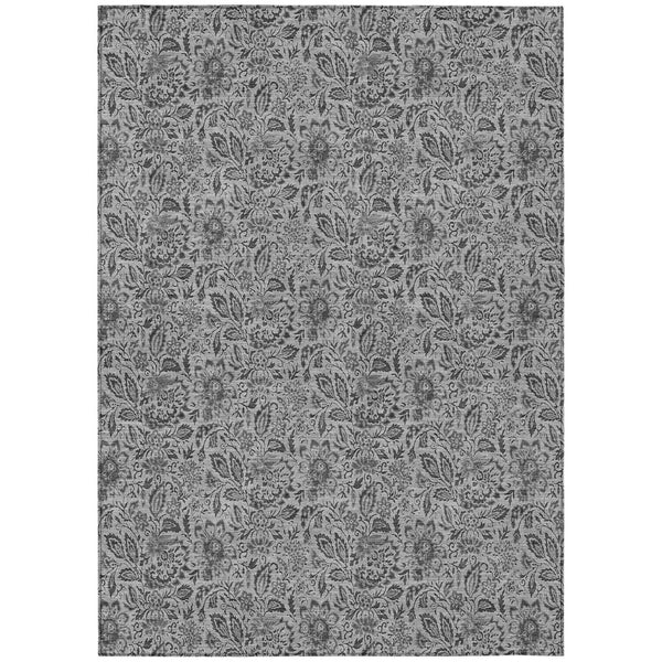 HomeRoots 9' Elegant Floral Gray Silver Charcoal Area Rug – Washable, Durable, Indoor/Outdoor Use Ideal for Homes 9' X 12' 580440
