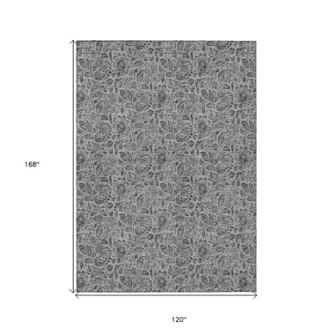 Homeroots 3' Green Floral Washable Area Rug - Stain Resistant, Durable Design For Indoor & Outdoor Spaces 10' X 14' Polyester 580441