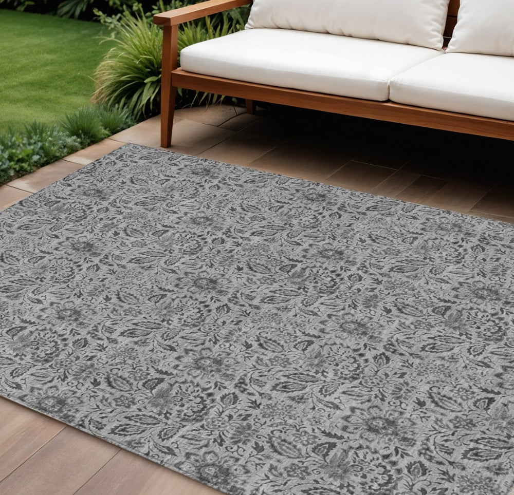 HomeRoots 5' Timeless Gray Floral Area Rug - Washable Indoor/Outdoor Design for High-Traffic Spaces 10' X 14' 580441