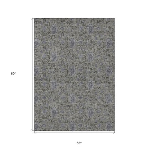 Homeroots 3' Green Floral Washable Area Rug - Stain Resistant, Durable Design For Indoor & Outdoor Spaces 3' X 5' Polyester 580442