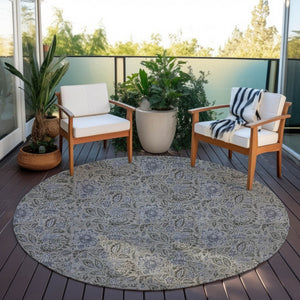 Homeroots 3' Green Floral Washable Area Rug - Stain Resistant, Durable Design For Indoor & Outdoor Spaces 8' Round Polyester 580444
