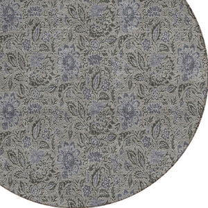 Homeroots 3' Green Floral Washable Area Rug - Stain Resistant, Durable Design For Indoor & Outdoor Spaces 8' Round Polyester 580444