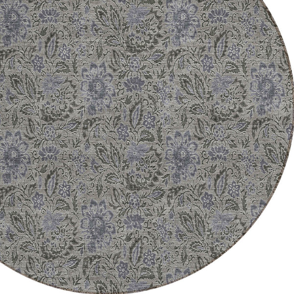 Homeroots 3' Green Floral Washable Area Rug - Stain Resistant, Durable Design For Indoor & Outdoor Spaces 8' Round Polyester 580444