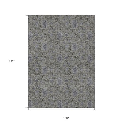 Homeroots 3' Green Floral Washable Area Rug - Stain Resistant, Durable Design For Indoor & Outdoor Spaces 9' X 12' Polyester 580446