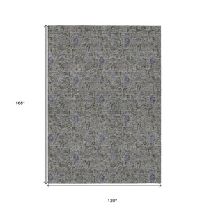 Homeroots 3' Green Floral Washable Area Rug - Stain Resistant, Durable Design For Indoor & Outdoor Spaces 10' X 14' Polyester 580447