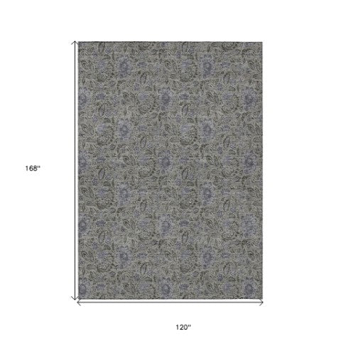 Homeroots 3' Green Floral Washable Area Rug - Stain Resistant, Durable Design For Indoor & Outdoor Spaces 10' X 14' Polyester 580447