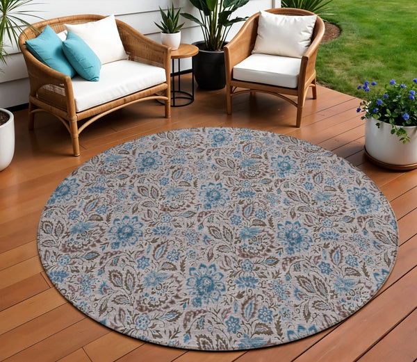 Homeroots 3' Green Floral Washable Area Rug - Stain Resistant, Durable Design For Indoor & Outdoor Spaces 8' Round Polyester 580450