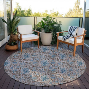 Homeroots 3' Green Floral Washable Area Rug - Stain Resistant, Durable Design For Indoor & Outdoor Spaces 8' Round Polyester 580450