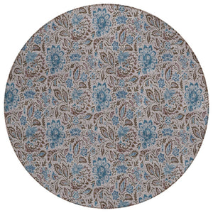 HomeRoots 5' Durable Machine-Washable Floral Area Rug for Indoor and Outdoor Use - Classic Brown and Blue Charm 8' Round 580450