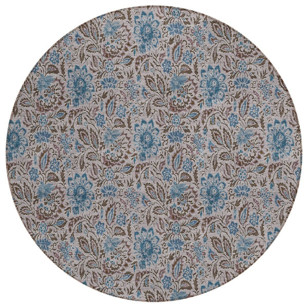 HomeRoots 5' Durable Machine-Washable Floral Area Rug for Indoor and Outdoor Use - Classic Brown and Blue Charm 8' Round 580450