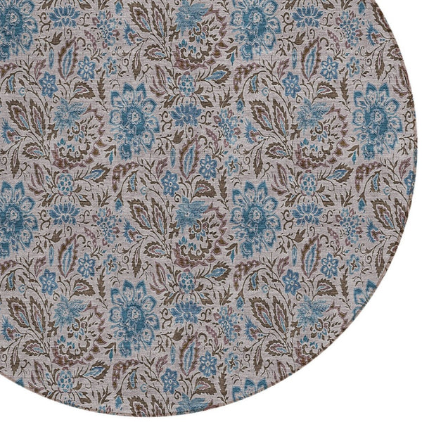 Homeroots 3' Green Floral Washable Area Rug - Stain Resistant, Durable Design For Indoor & Outdoor Spaces 8' Round Polyester 580450