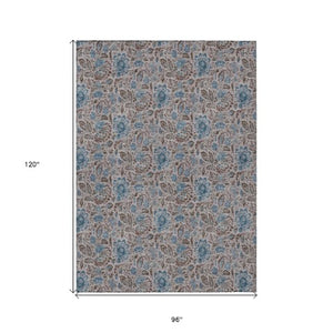 Homeroots 3' Green Floral Washable Area Rug - Stain Resistant, Durable Design For Indoor & Outdoor Spaces 8' X 10' Polyester 580451