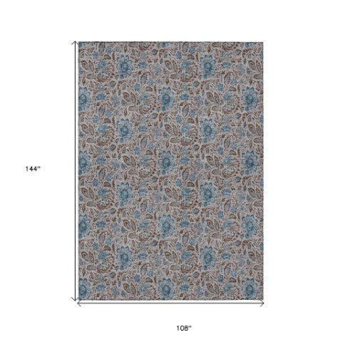 Homeroots 3' Green Floral Washable Area Rug - Stain Resistant, Durable Design For Indoor & Outdoor Spaces 9' X 12' Polyester 580452