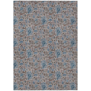 HomeRoots 9' Floral Area Rug - Durable Brown and Blue Design Perfect for Indoor and Outdoor Spaces, Washable 9' X 12' 580452