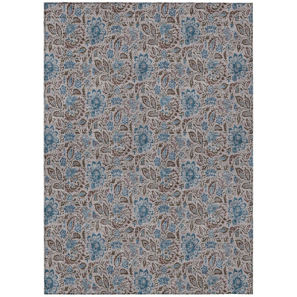 HomeRoots 9' Floral Area Rug - Durable Brown and Blue Design Perfect for Indoor and Outdoor Spaces, Washable 9' X 12' 580452