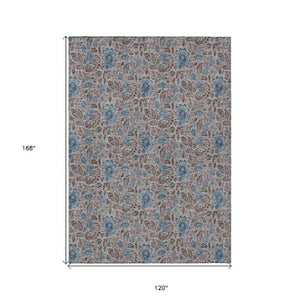 Homeroots 3' Green Floral Washable Area Rug - Stain Resistant, Durable Design For Indoor & Outdoor Spaces 10' X 14' Polyester 580453