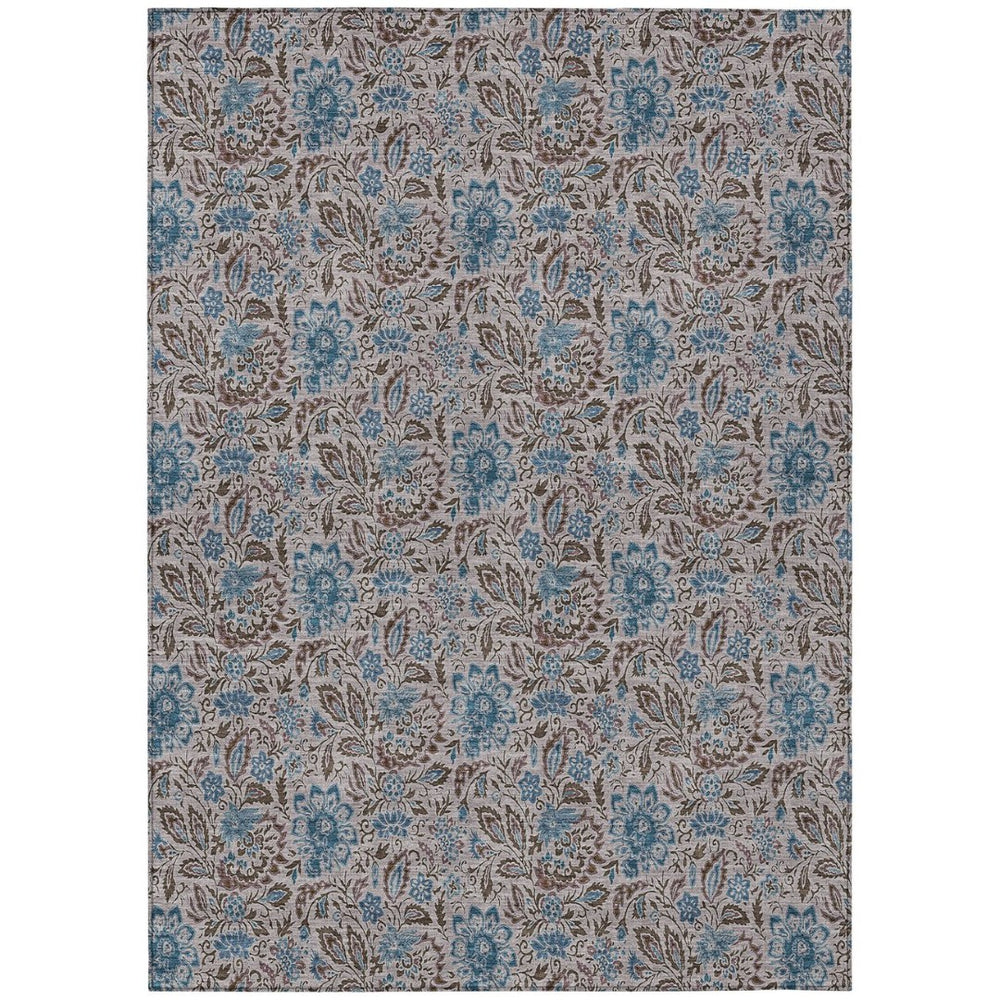 HomeRoots 5' Durable Machine-Washable Floral Area Rug for Indoor and Outdoor Use - Classic Brown and Blue Charm 10' X 14' 580453
