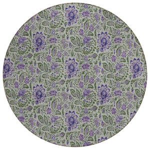 HomeRoots 5' Olive Green Floral Area Rug – Durable, Washable, and Stylish for Indoor or Outdoor Spaces! 8' Round 580456