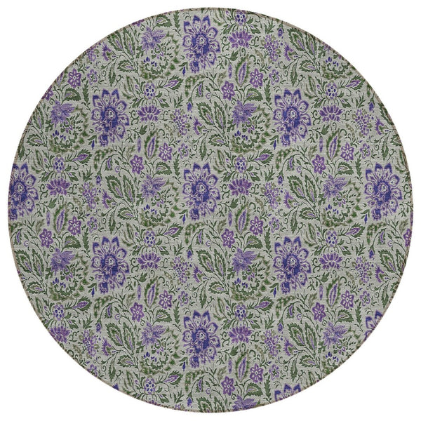 HomeRoots 5' Olive Green Floral Area Rug – Durable, Washable, and Stylish for Indoor or Outdoor Spaces! 8' Round 580456