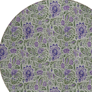 Homeroots 3' Green Floral Washable Area Rug - Stain Resistant, Durable Design For Indoor & Outdoor Spaces 8' Round Polyester 580456