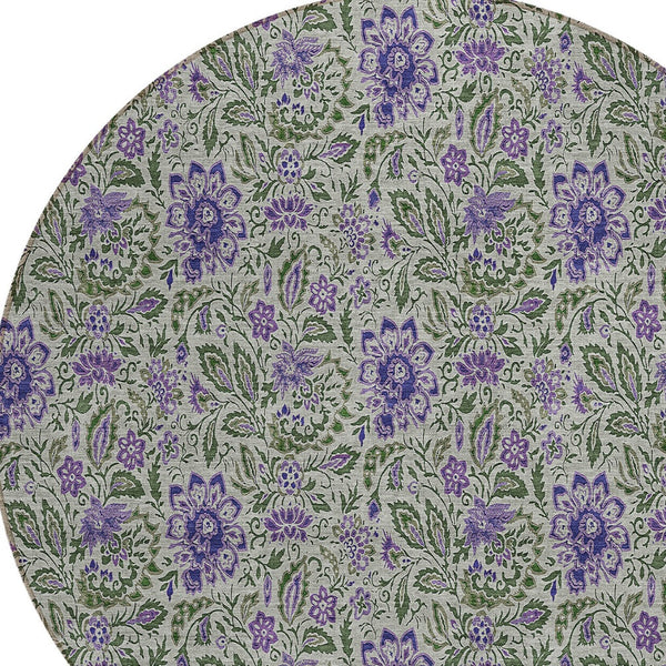 Homeroots 3' Green Floral Washable Area Rug - Stain Resistant, Durable Design For Indoor & Outdoor Spaces 8' Round Polyester 580456