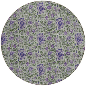 Homeroots 3' Green Floral Washable Area Rug - Stain Resistant, Durable Design For Indoor & Outdoor Spaces 8' Round Polyester 580456