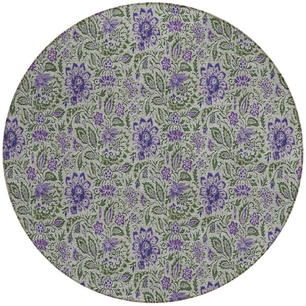 Homeroots 3' Green Floral Washable Area Rug - Stain Resistant, Durable Design For Indoor & Outdoor Spaces 8' Round Polyester 580456