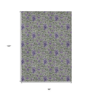 Homeroots 3' Green Floral Washable Area Rug - Stain Resistant, Durable Design For Indoor & Outdoor Spaces 8' X 10' Polyester 580457