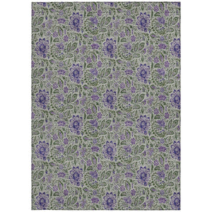 Homeroots 3' Green Floral Washable Area Rug - Stain Resistant, Durable Design For Indoor & Outdoor Spaces 8' X 10' Polyester 580457