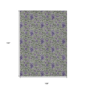 Homeroots 3' Green Floral Washable Area Rug - Stain Resistant, Durable Design For Indoor & Outdoor Spaces 9' X 12' Polyester 580458