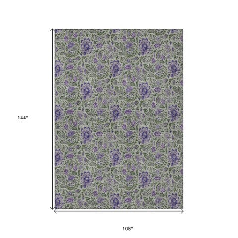 Homeroots 3' Green Floral Washable Area Rug - Stain Resistant, Durable Design For Indoor & Outdoor Spaces 9' X 12' Polyester 580458