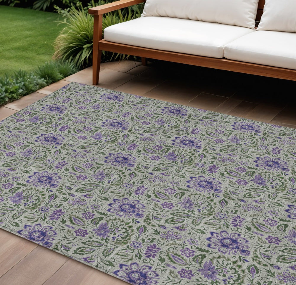 HomeRoots 9' Durable Floral Indoor/Outdoor Area Rug - Olive Green, Sage & Purple for High-Traffic Spaces 9' X 12' 580458