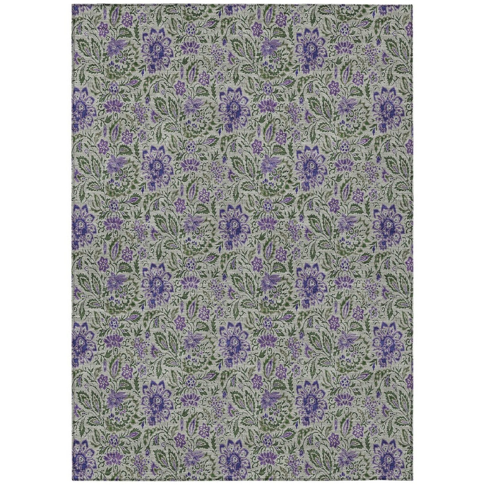 HomeRoots 9' Durable Floral Indoor/Outdoor Area Rug - Olive Green, Sage & Purple for High-Traffic Spaces 9' X 12' 580458