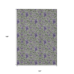 Homeroots 3' Green Floral Washable Area Rug - Stain Resistant, Durable Design For Indoor & Outdoor Spaces 10' X 14' Polyester 580459