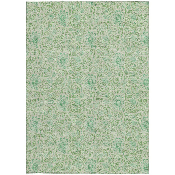 Homeroots 3' Green Floral Washable Area Rug - Stain Resistant, Durable Design For Indoor & Outdoor Spaces 3' X 5' Polyester 580460