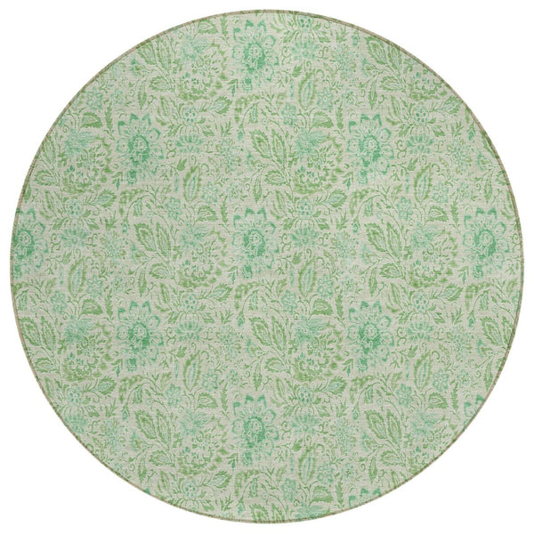 HomeRoots 5' Floral Indoor Outdoor Area Rug in Sage and Artichoke Green – Durable, Washable, Stylish Design 8' Round 580462