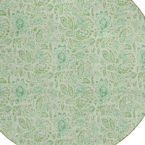 Homeroots 3' Green Floral Washable Area Rug - Stain Resistant, Durable Design For Indoor & Outdoor Spaces 8' Round Polyester 580462