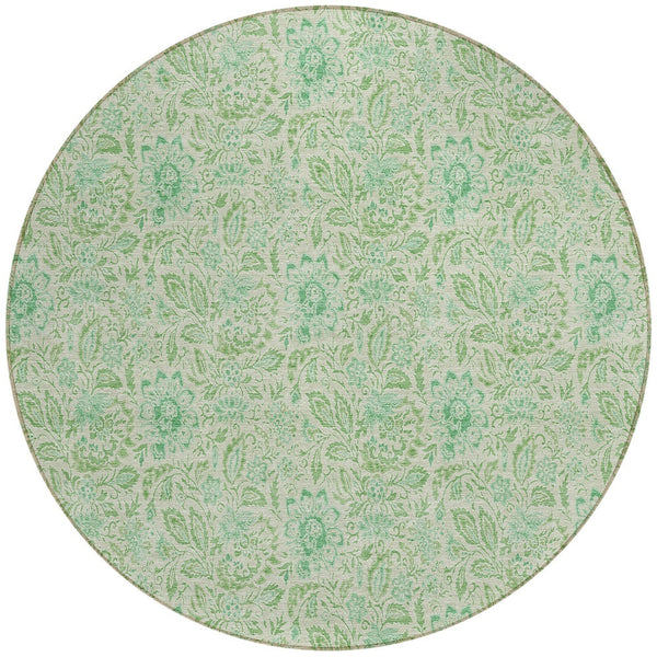 Homeroots 3' Green Floral Washable Area Rug - Stain Resistant, Durable Design For Indoor & Outdoor Spaces 8' Round Polyester 580462