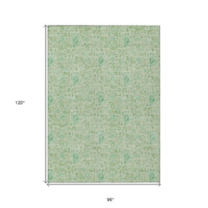 Homeroots 3' Green Floral Washable Area Rug - Stain Resistant, Durable Design For Indoor & Outdoor Spaces 8' X 10' Polyester 580463