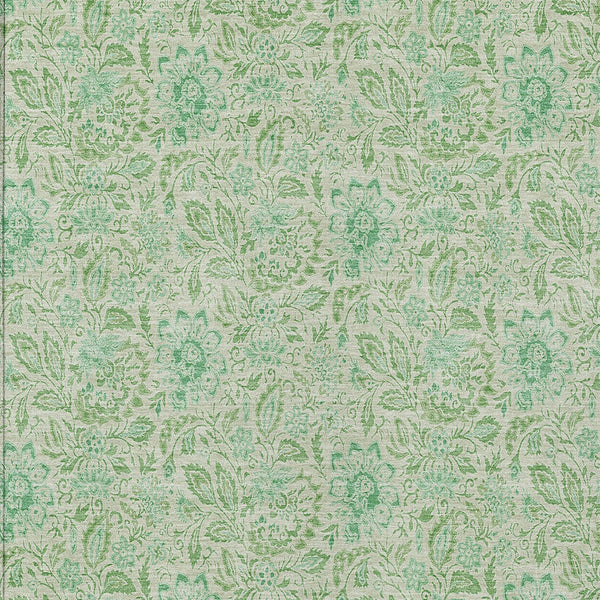Homeroots 3' Green Floral Washable Area Rug - Stain Resistant, Durable Design For Indoor & Outdoor Spaces 8' X 10' Polyester 580463