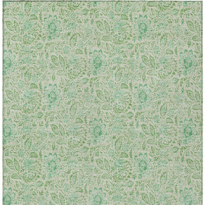 Homeroots 3' Green Floral Washable Area Rug - Stain Resistant, Durable Design For Indoor & Outdoor Spaces 9' X 12' Polyester 580464